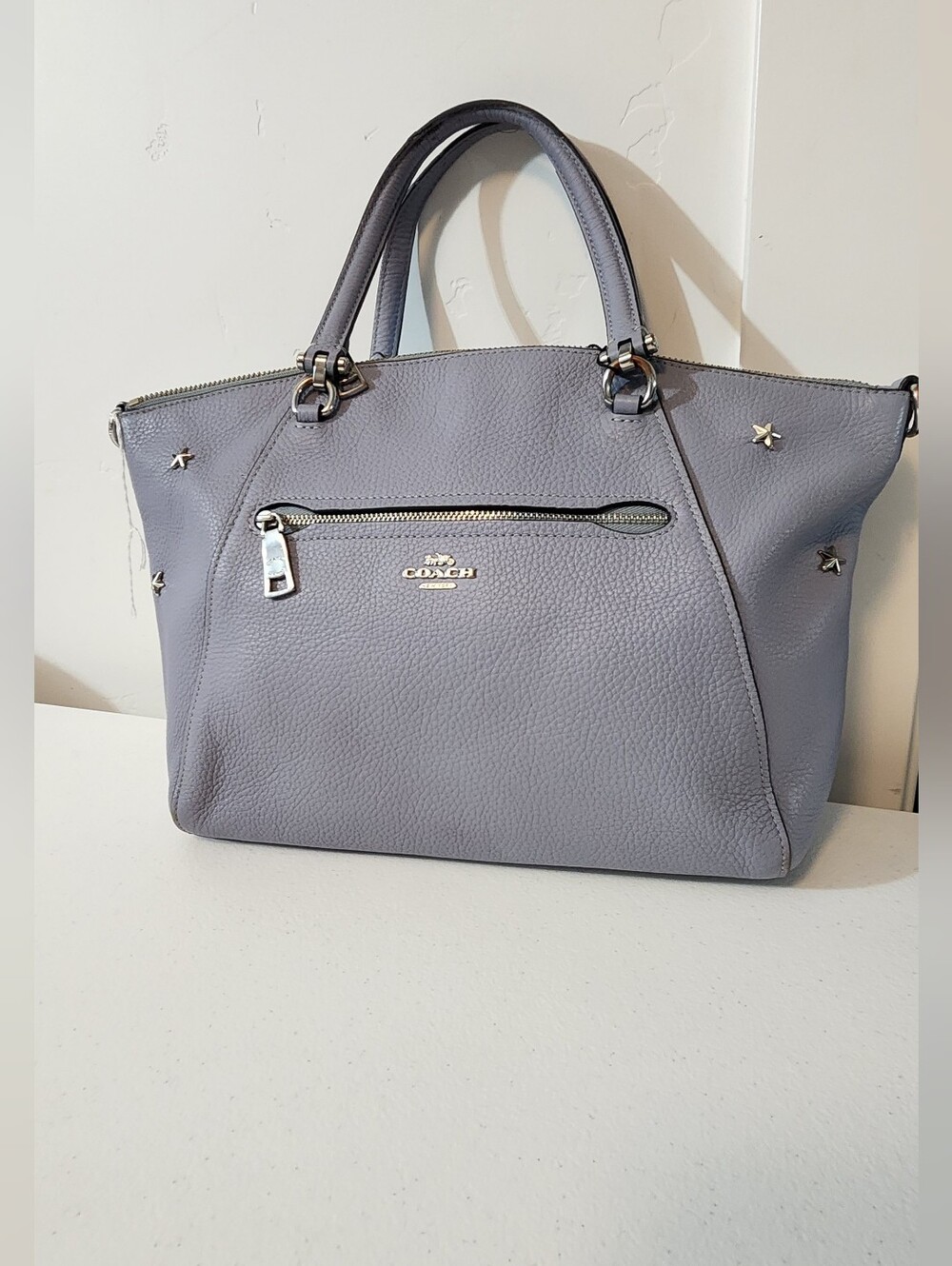 Coach Pebbled Leather Satchel in Light Gray